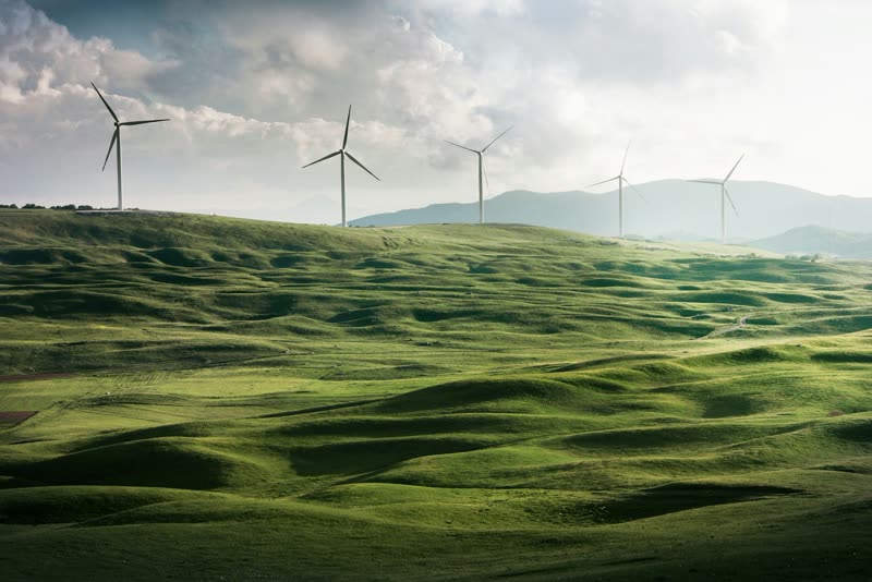Wind turbines at a renewable energy site in India